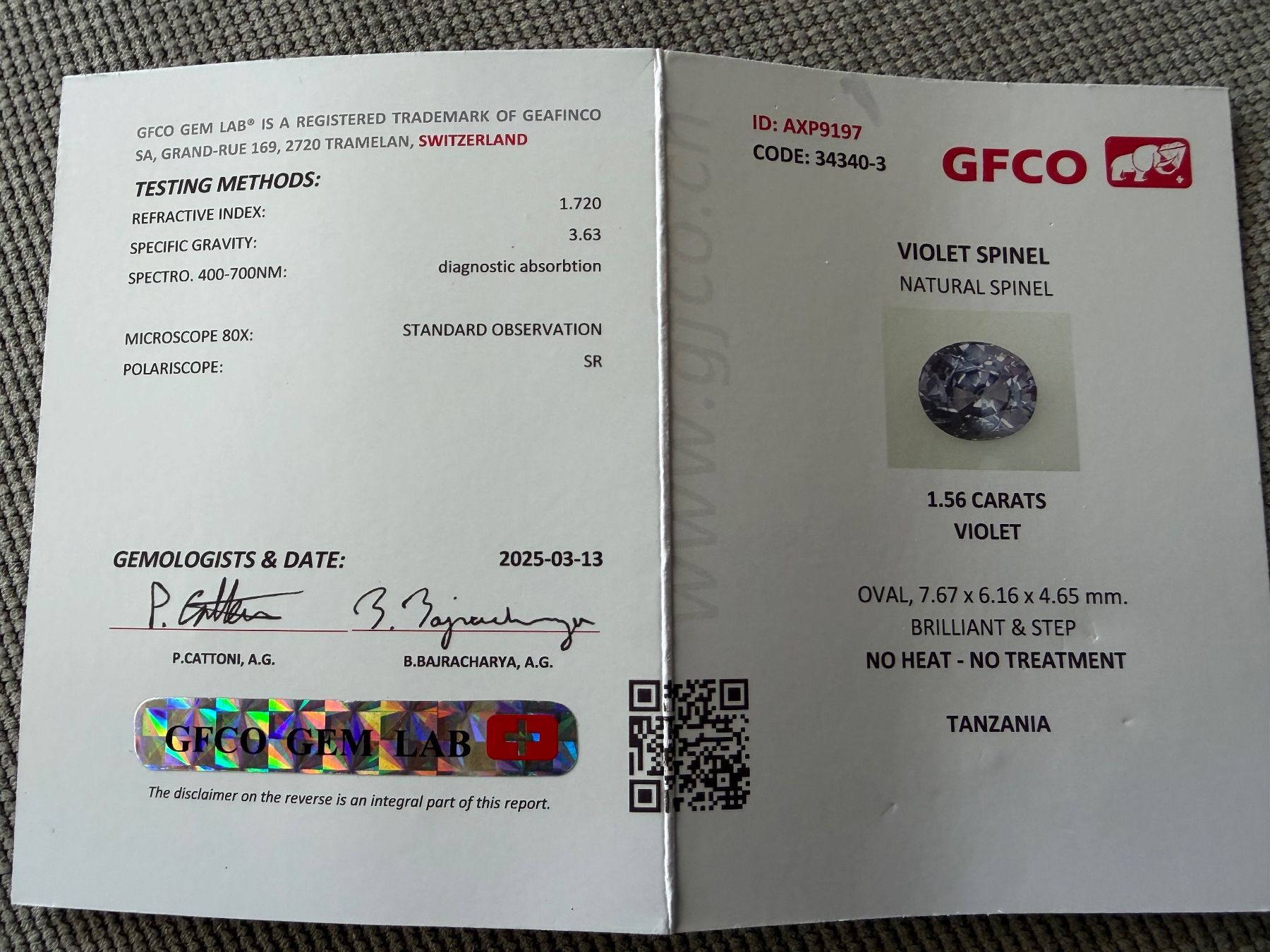 Pietre preziose: SPINELL  oval  violet  1.56cts – Nuovo (secondo la descrizione) da Seftigen venduto da tigers12 1