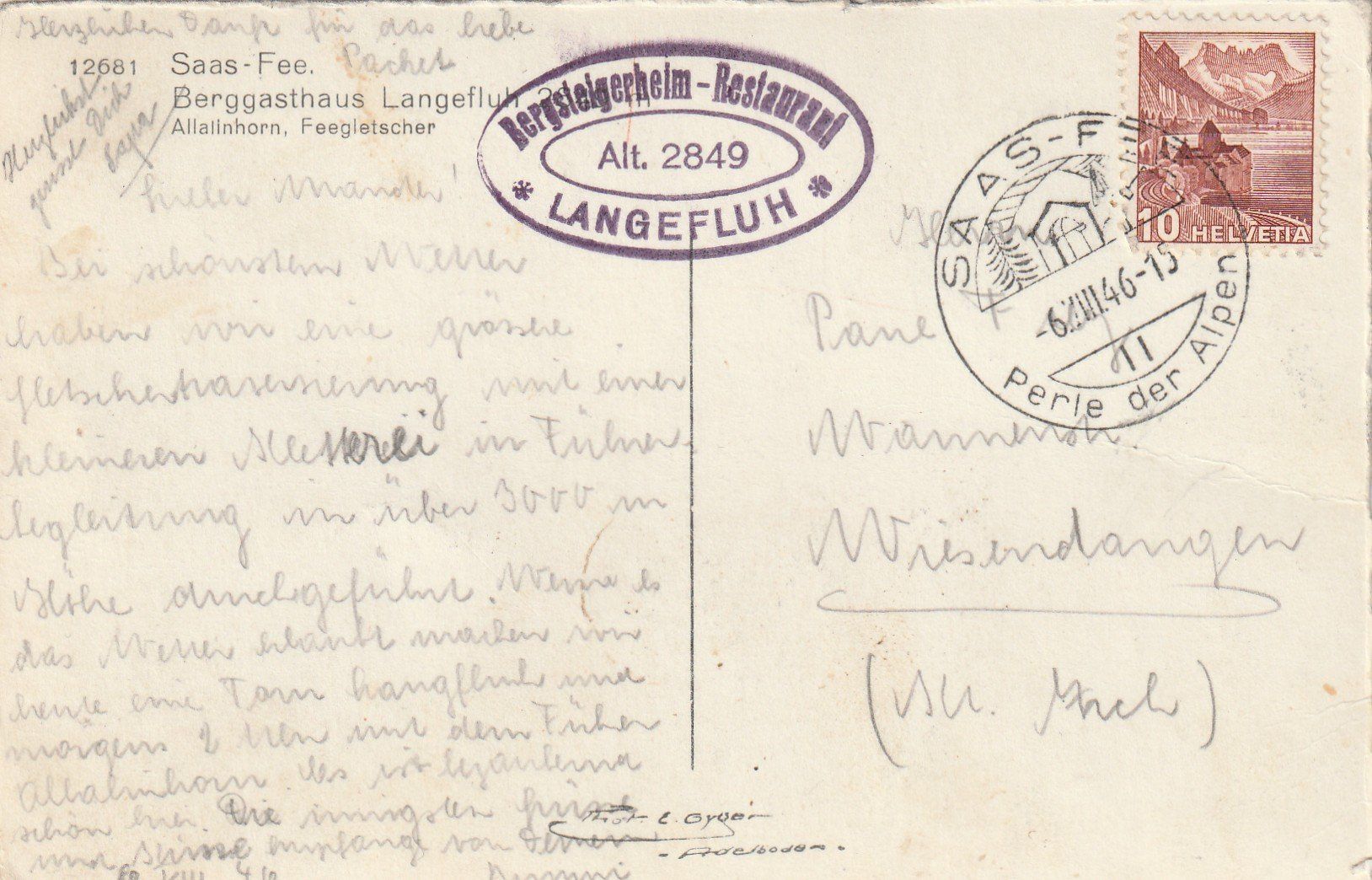 Cartes postales: Saas Fee Restaurant Langefluh – D'occasion à Rorschacherberg par fratovi2 1