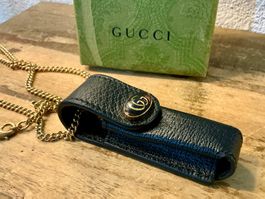 GUCCI VINTAGE ANHÄNGER LEDER ETUI, KETTE VERGOLDET ORIGINAL