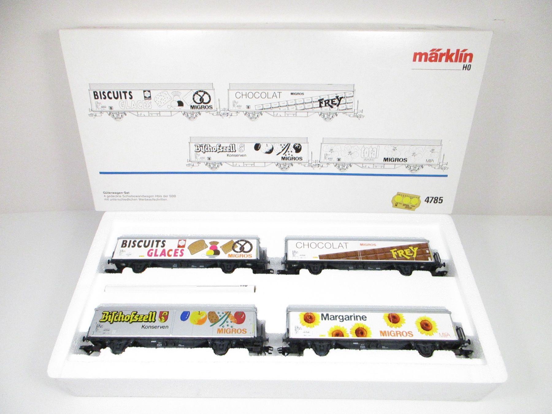 Märklin Modellini di ferrovie: Märklin H0 4785 SBB Güterwagen-Set MIGROS – Nuovo e nell'imballaggio originale da Olten venduto da Heinrich875