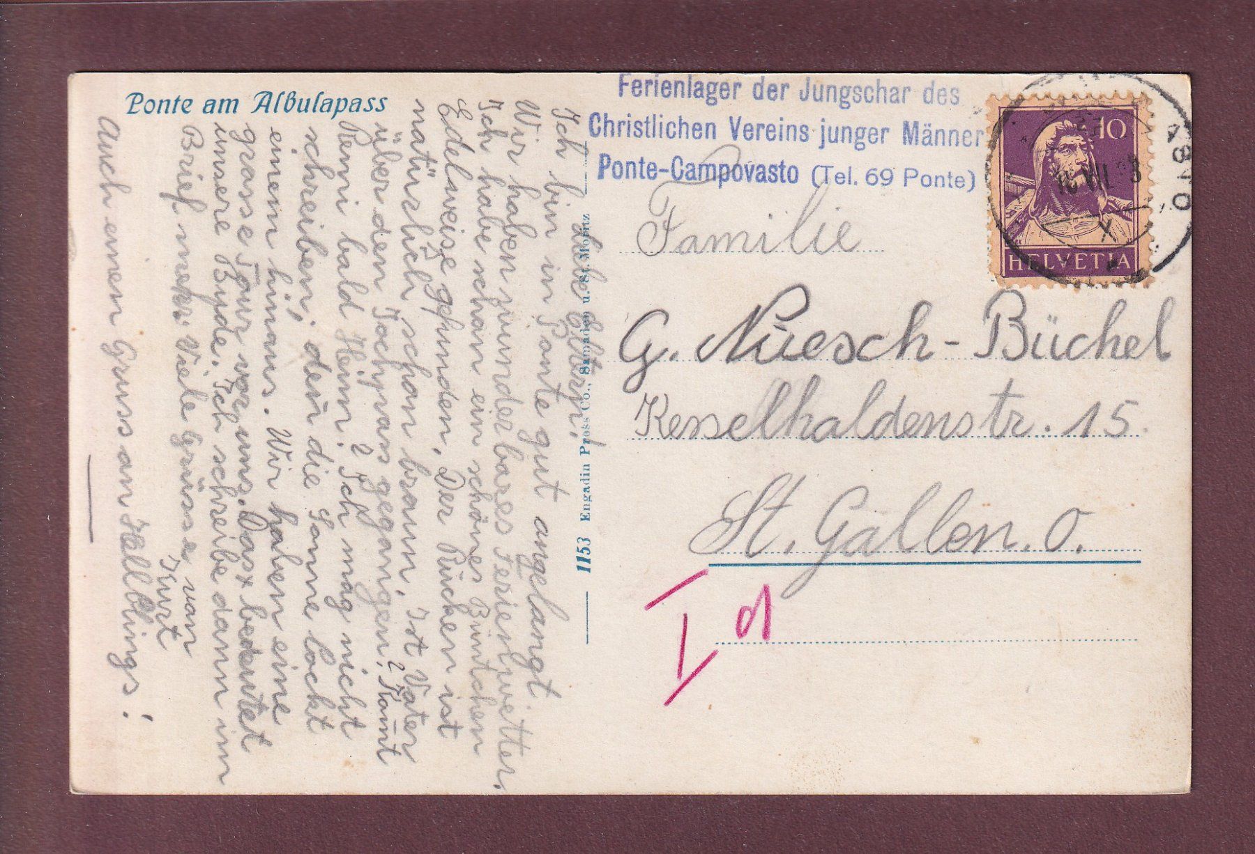 Cartoline postali: Ponte am ALBULAPASS - 1933 – Usato da Pully venduto da nicecards 1