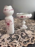 Lichte GDR Vase & Fusschale mit Blütendekor, Topzustand