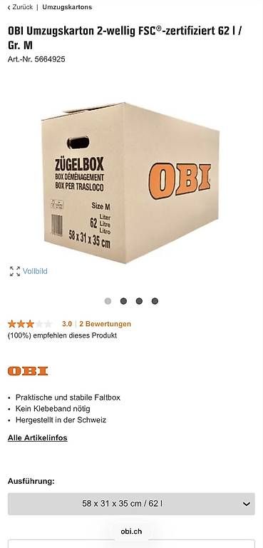 Cartoni: Umzugskartone OBI – Nuovo (secondo la descrizione) da St. Gallen venduto da ane_9zfy