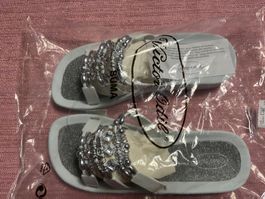 Pantolette weiss Grösse 38 mit Kristallen