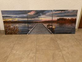 3-teiliges Bild/Gemälde "Sonnenaufgang am See"