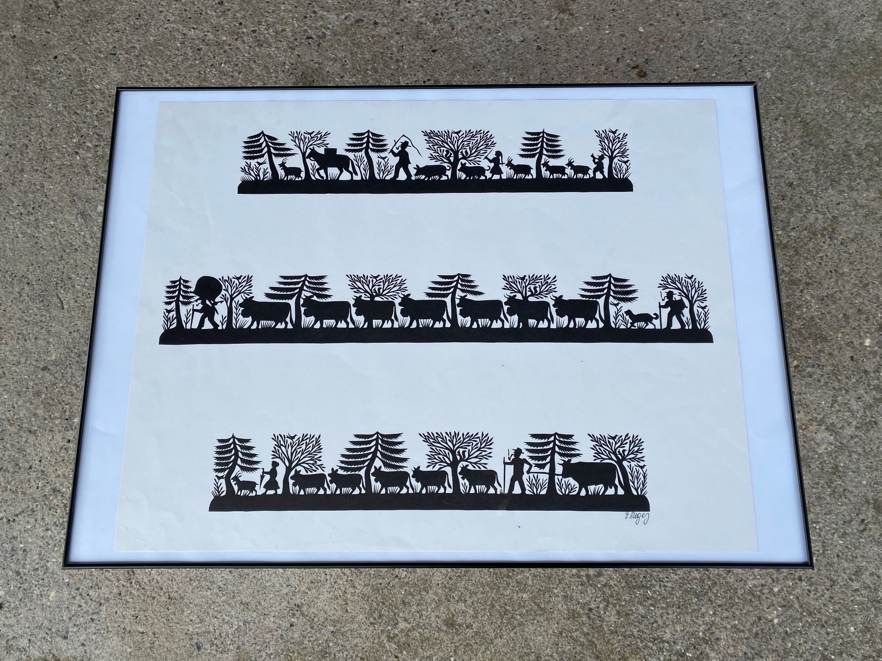 Campanacci mucche: schöne Scherenschnitt Lithographie von David Regez – Usato da Feldbach venduto da Fea1 3