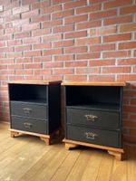 Nachttische 2er Set Massivholz Schwarz 