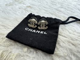 CHANEL CC Mesh Gold Tone Stud Earrings
