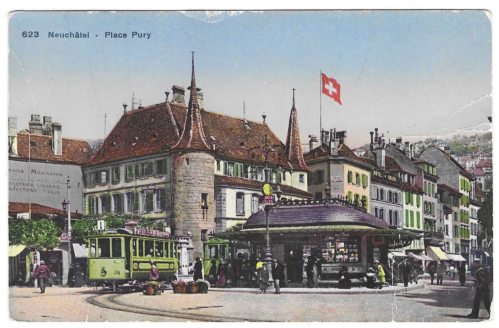 Cartoline postali: Ancienne carte postale Neuchâtel - Place Pury – Usato da Tavannes venduto da Zitume