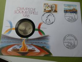 Schweiz 1988, 5 Franken Olymp. Spiele  - in Münzbrief