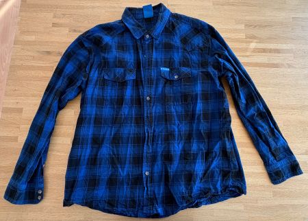 Hemd - SCHALKE 04 Langarm blau schwarz kariert Gr. 3XL
