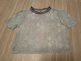 haut bleu-gris en dentelle taille S