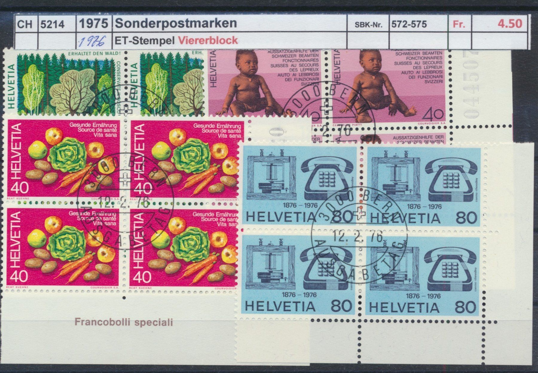 Tous les timbres: 1976 "Sonderpostmarken", Viererblock , ET - Stempel – D'occasion à Winterthur par Zupogeru