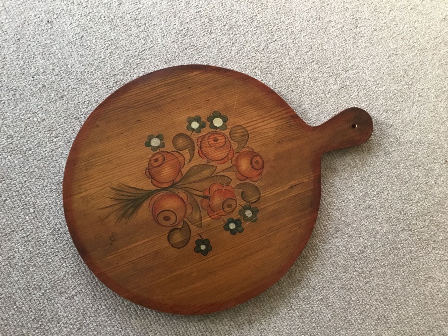 Servierplatten: Rundes Käse - oder Pizzabrett mit Blumenmalerei – Gebraucht aus Schönenwerd von simca04 3