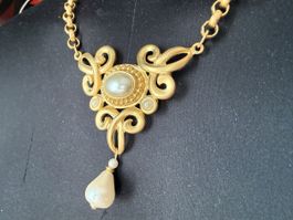 ✨Vintage Halskette mit Perle, satiniertes Goldfarbe
