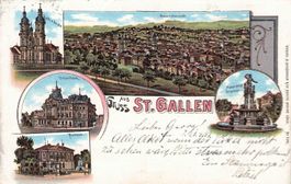 -Litho Gruss aus St. Gallen , 1899