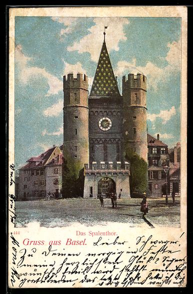Ansichtskarten: AK Basel, Passanten am Spalenthor, 1901 – Gebraucht aus Berlin von bartko-reher