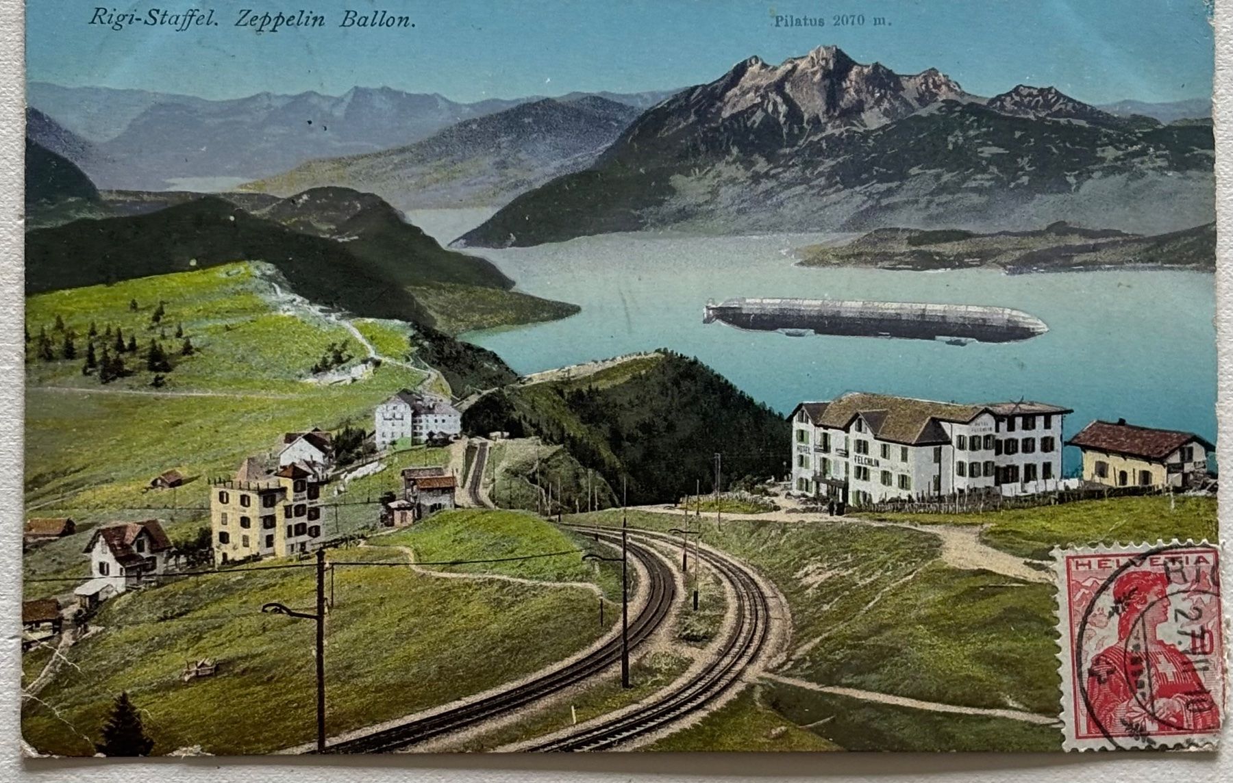 Cartoline postali: Rigi-Staffel, Zeppelin Ballon 1910 – Usato da Frauenfeld venduto da Merk52