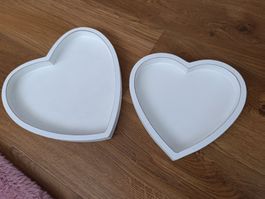 Deko Tablets / Herzen, zwei Grössen, Holz, weiss