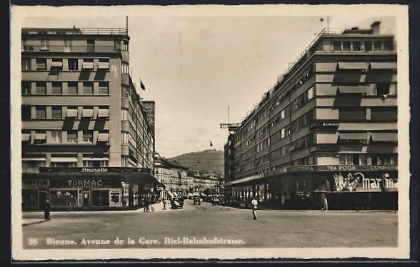 Cartoline postali: Biel, Bahnhofstrasse mit Astroia Tea Roo – Usato da Berlin venduto da bartko-reher