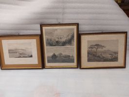 3 Engravings depicting ancient Naples, 1800 (Napoli Italia)
