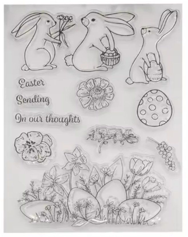 Timbri: Silikonstempel Nr. 952, Ostern, Hasen, Eier, Blumen – Nuovo e nell'imballaggio originale da Gretzenbach venduto da Fliegepilz56 1