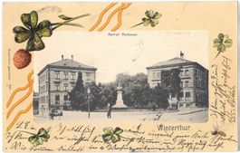 Winterthur Teilpartie mit Furrer Denkmal Prägekarte