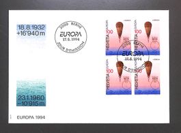 1994 FDC Viererblock "Stratosphären-Ballon FNRS" LUXUS