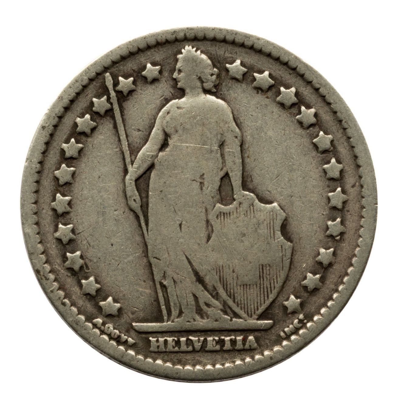 Tutti le monete: Schweiz - 1 Franken - 1887 - Silber – Usato da Rotkreuz venduto da Swiss-Coins 1