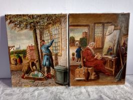 2 signierte Gemälde C.J. van Oosten 1978 Öl auf Leinwand