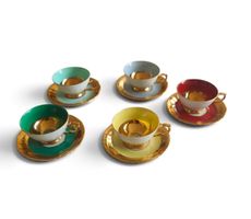 5er Set Vintage Mokkatassen Sammeltassen Gold Pastell 1950er