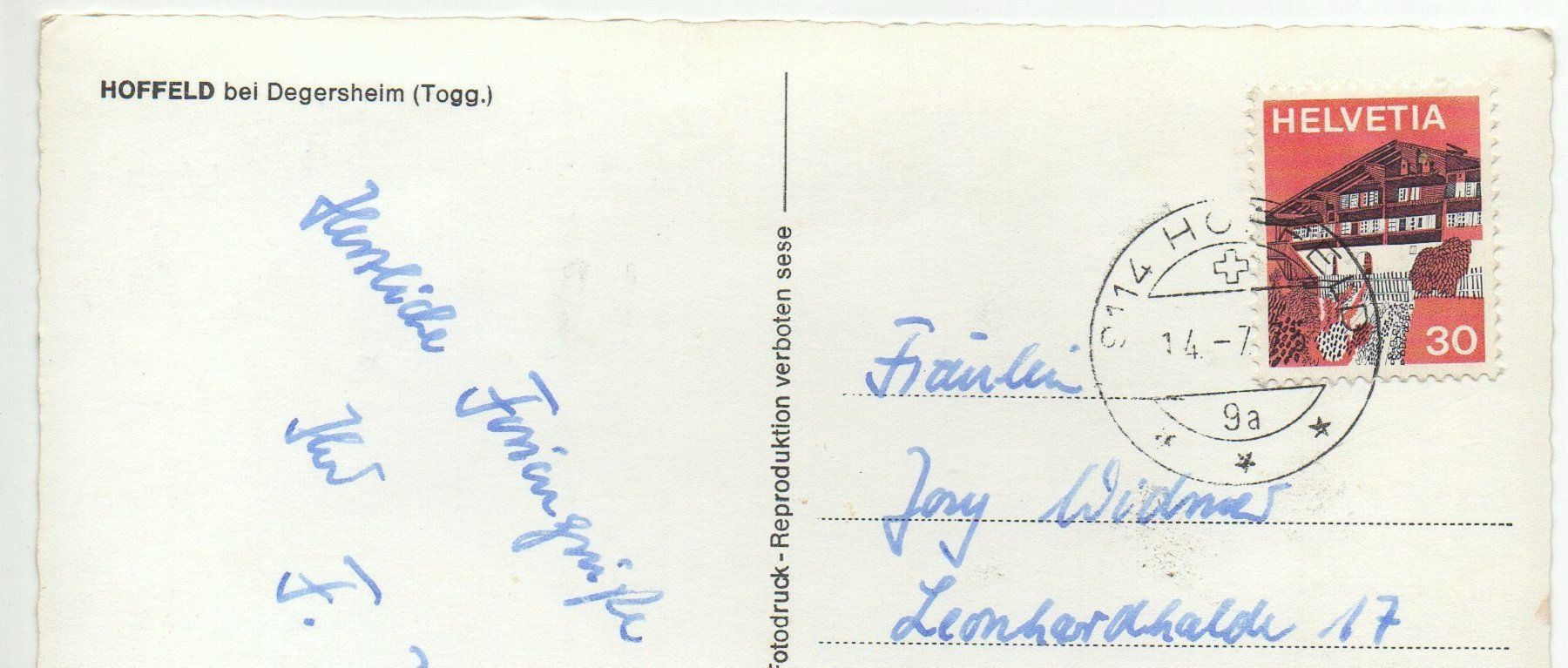 Cartoline postali: HOFFELD bei Degersheim (Togg.) – Usato da Jona venduto da philajona 1