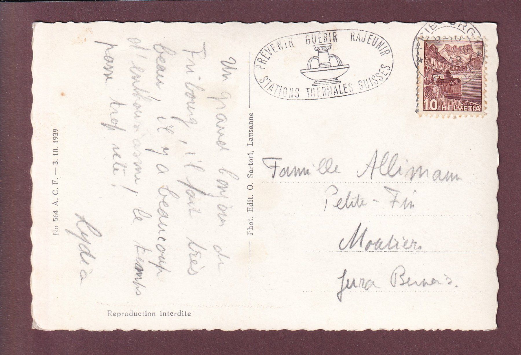 Cartoline postali: FRIBOURG - Université - 1943 // pli // – Usato da Pully venduto da nicecards 1
