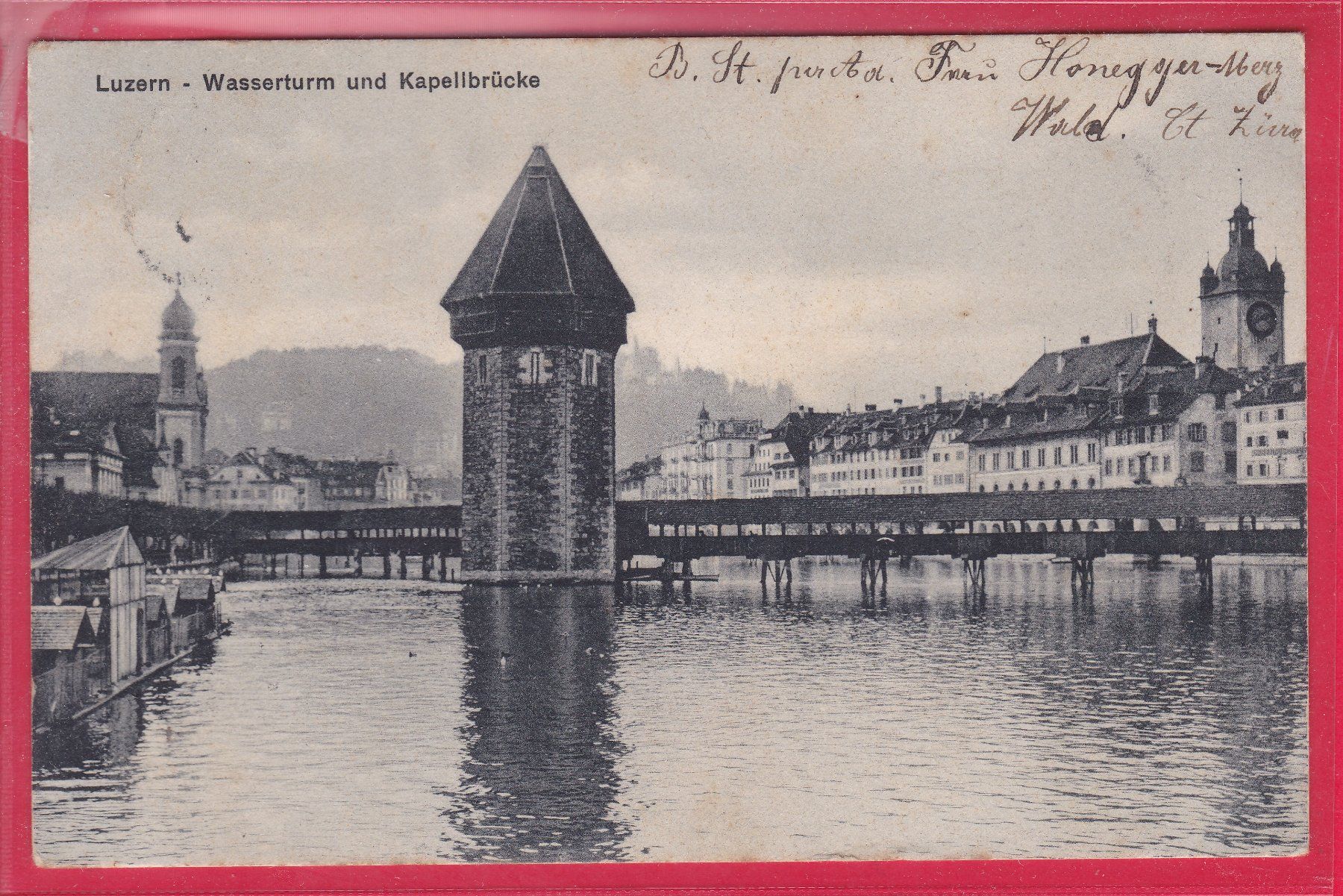 Cartoline postali: LUZERN, WASSERTURM UND KAPELLBRÜCKE, 11.2.1909 – Usato da Oberrieden venduto da Gebirgsstelze