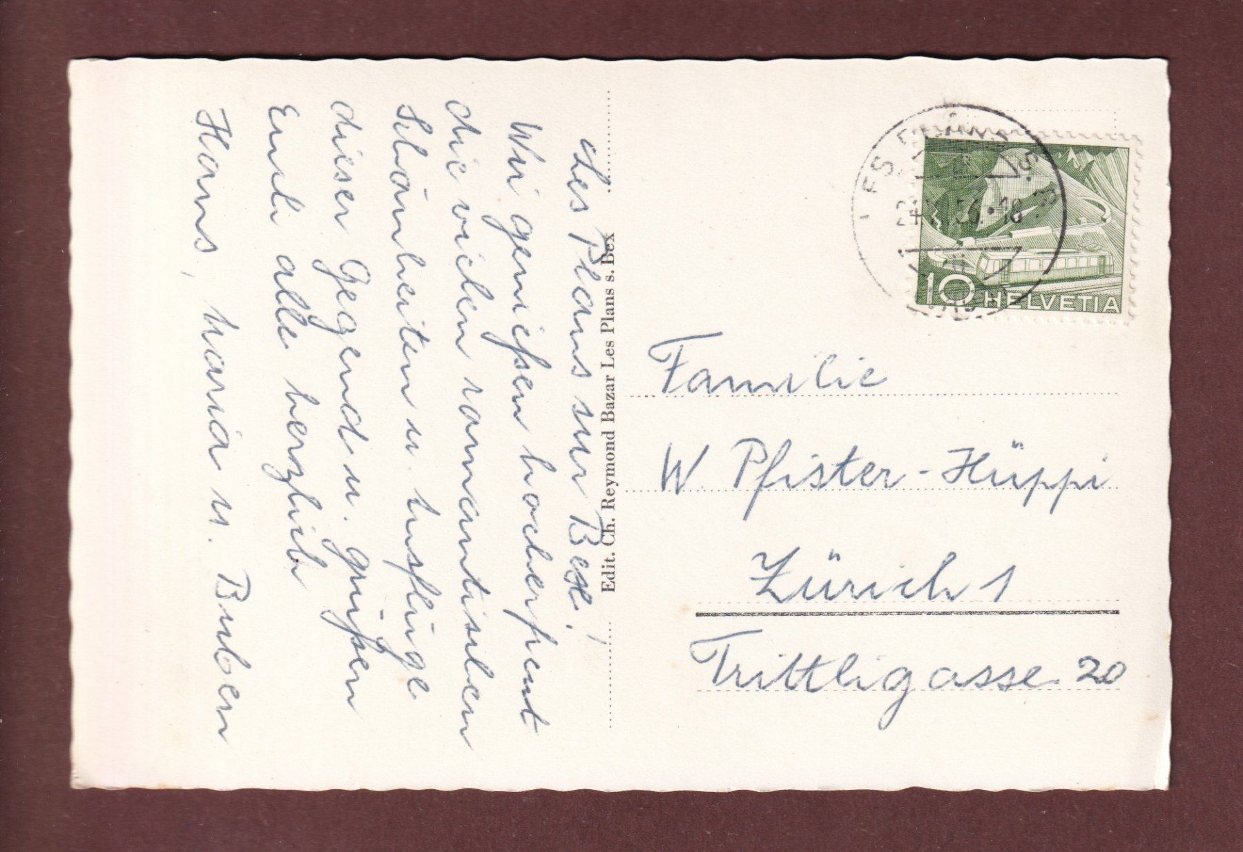Cartoline postali: LES PLANS sur Bex - 1956 – Usato da Pully venduto da nicecards-shop 1