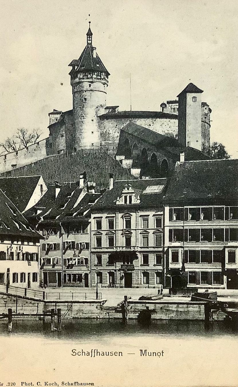 Ansichtskarten: SCHAFFHAUSEN - MUNOT mit Rheinquai – Gebraucht aus Root von ENGLAND-TREASURES 1