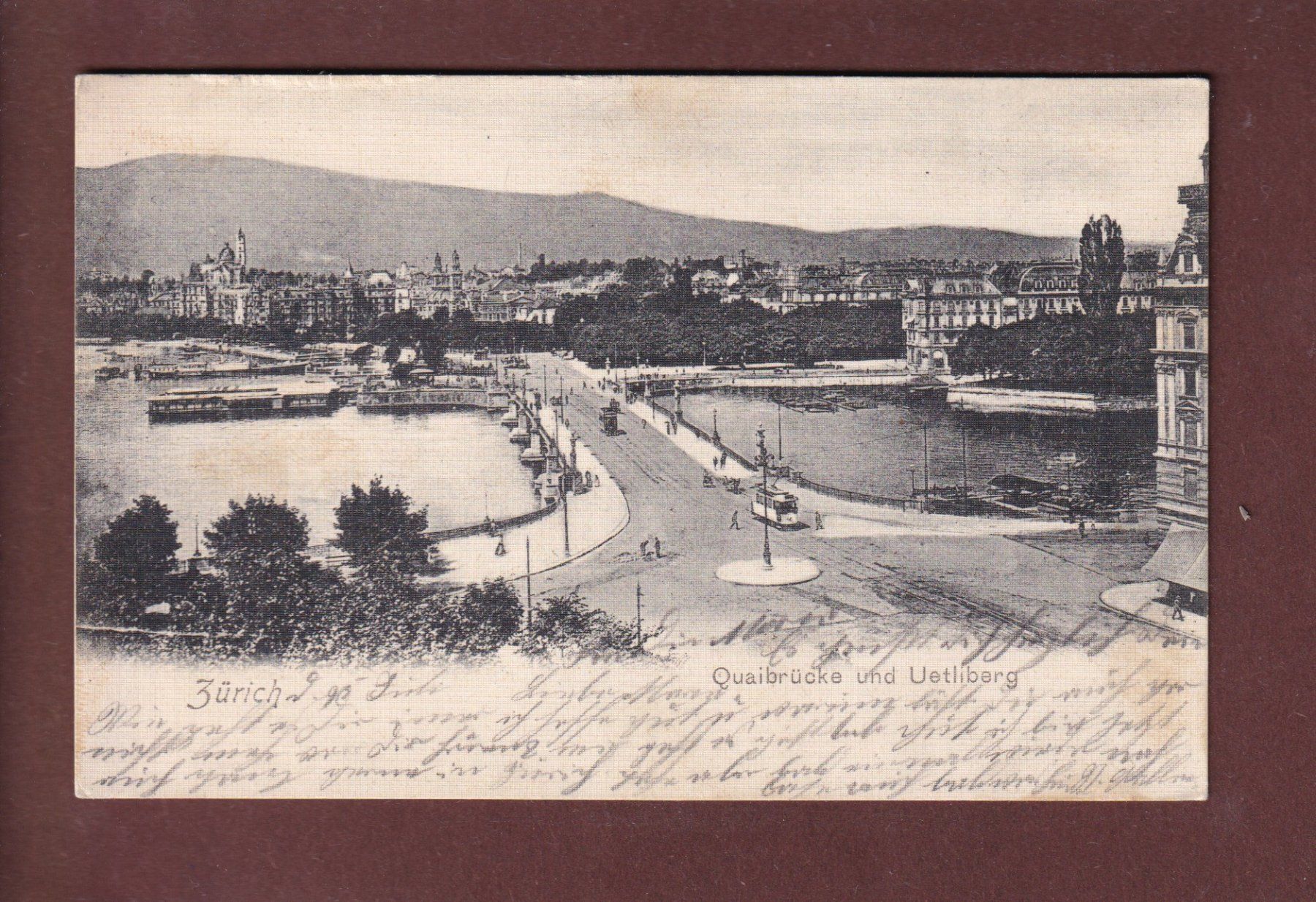 Cartoline postali: ZÜRICH - Quaibrücke - 1904 – Usato da Pully venduto da nicecards