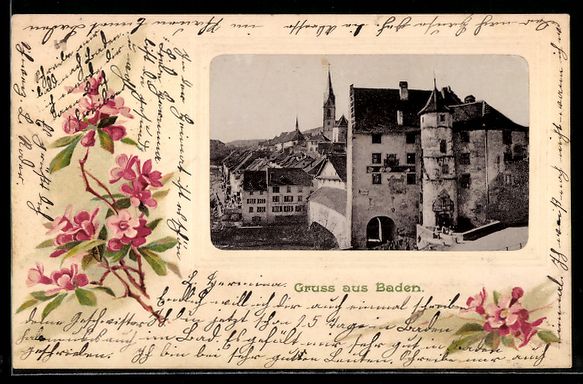 Cartoline postali: Litho Baden, Schloss, Blütenzweig, Pass – Usato da Berlin venduto da bartko-reher
