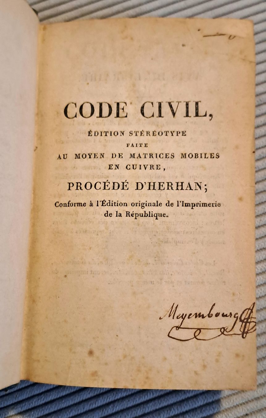 CODE CIVIL DES FRANÇAIS 1804, 481 p. Recht droit jus diritto (D ...