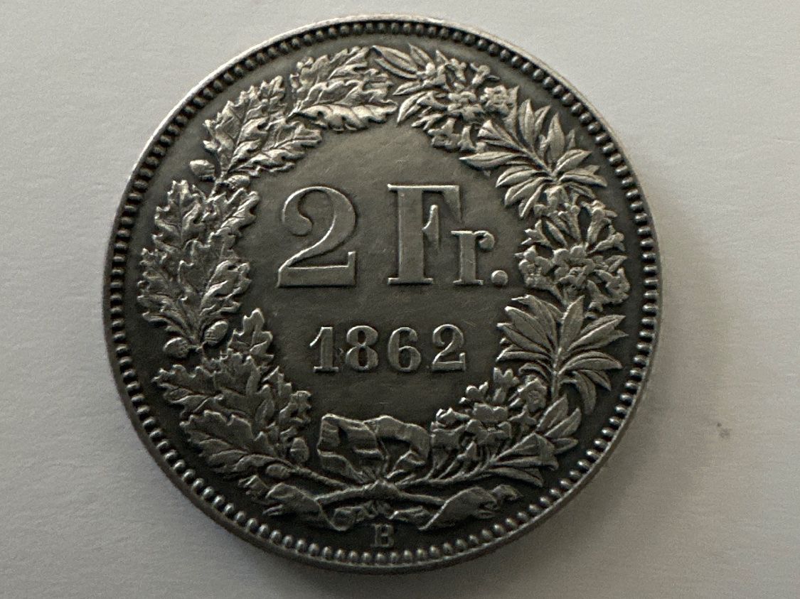 Tutti le monete: 2Fr 1862 -unz – Usato da Erlach venduto da gubbe1