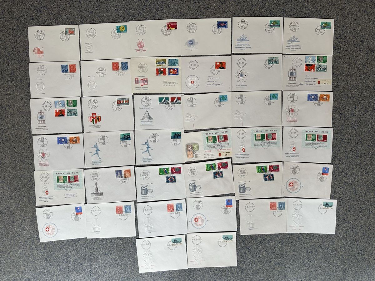 Tutti i francobolli: Schweiz - 38x FDC  1961-1966 – Usato da Schmitten / FR venduto da Samsara169