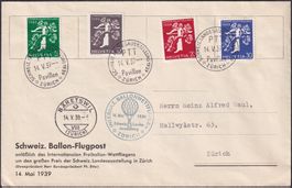 1939, Nr.228-231 Ballonpostbrief Zürich, 50.-+ illustriert !