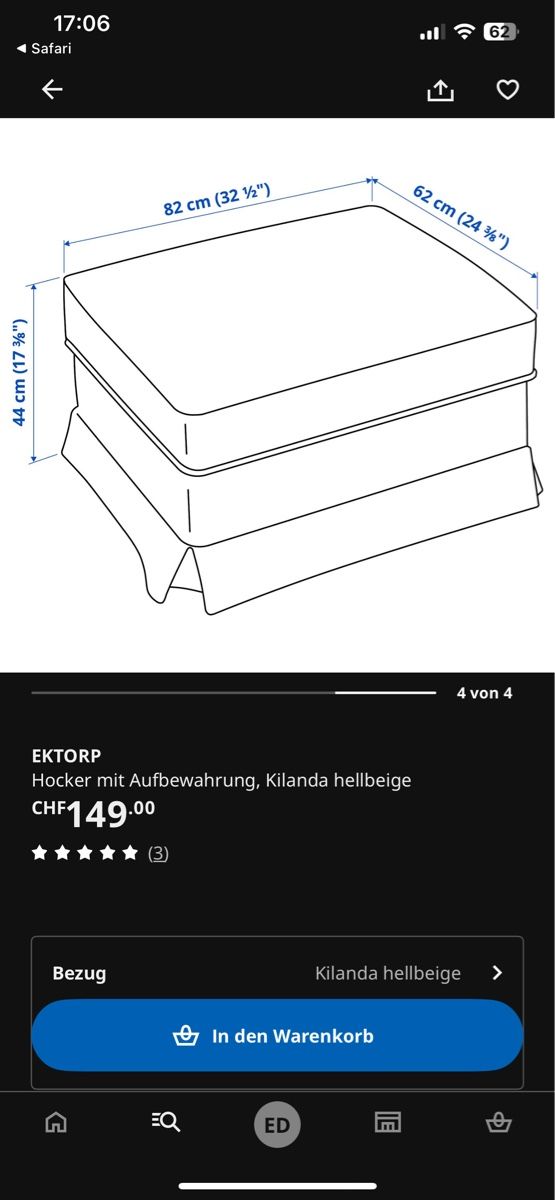 Divani: 3er-Sofa EKTORP inkl. Hocker – Usato da Kölliken venduto da ErmelindaE 3