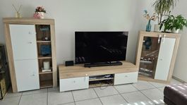 Möbelset Wohnzimmer Ahorn/Weiss Vitrine TV-Möbel