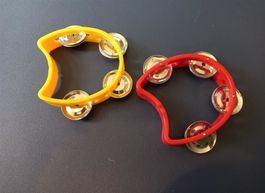 2x Handtrommel gelb/rot / Tambourin à main jaune/rouge