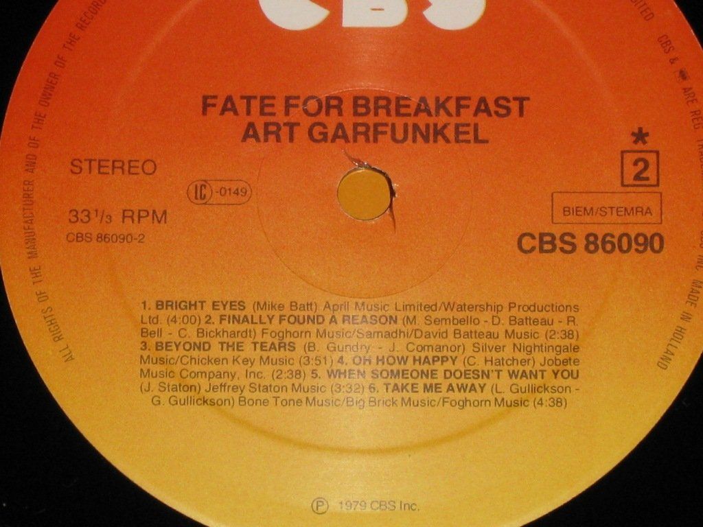 Schallplatten: LP - ART GARFUNKEL - FATE FOR BREAKFAST – Gebraucht aus Steckborn von Quo7 2