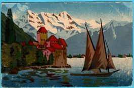 Chillon Montreux Kunstkarte 1920 coloriert