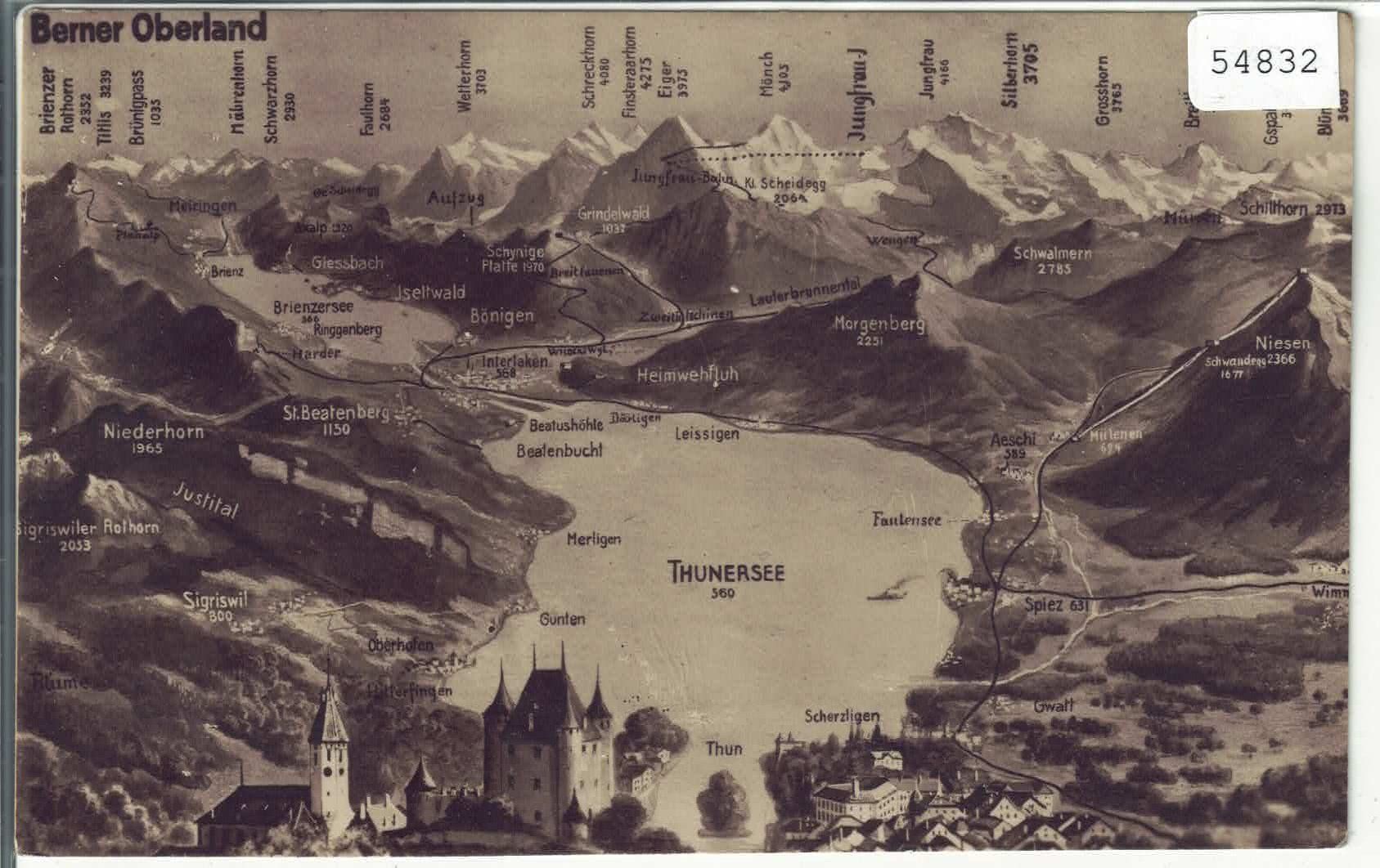 Cartoline postali: Thun Thunersee - Panorama - Relief – Usato da Ettingen venduto da Kartenplanet