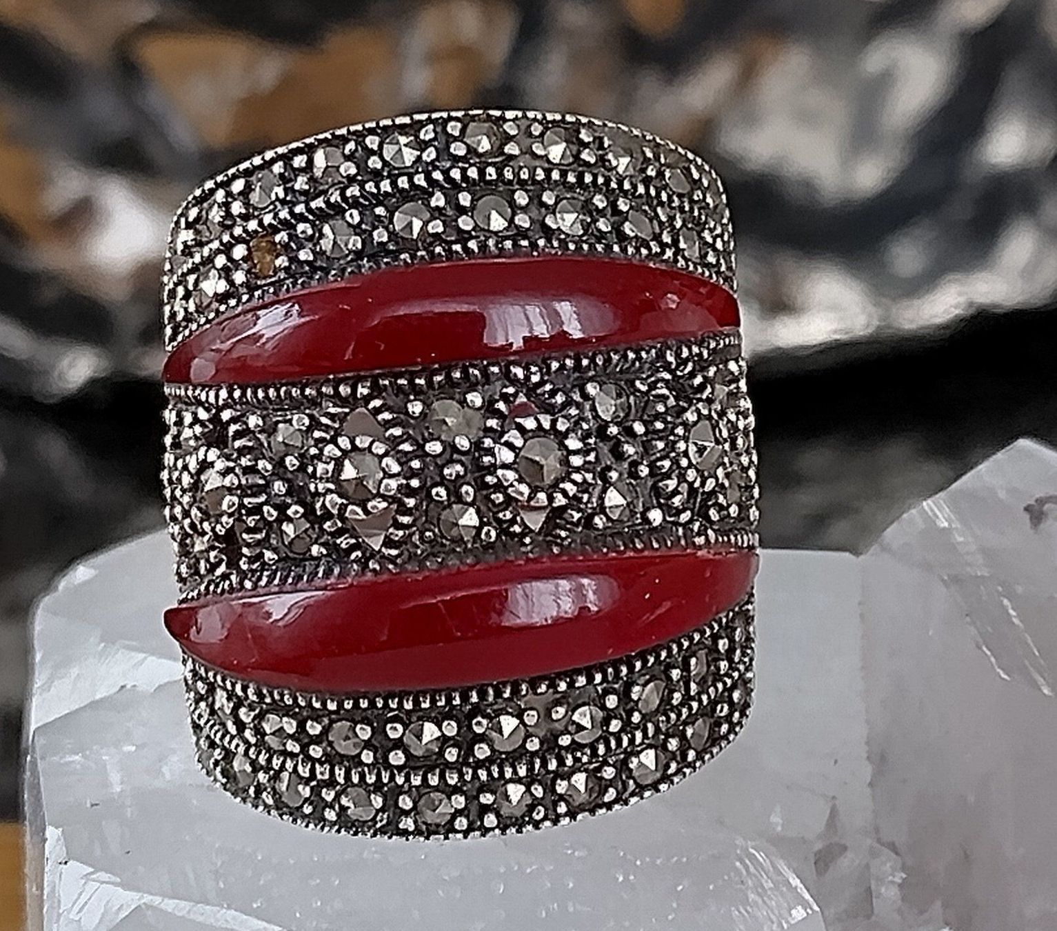 Anelli: MEGA RING MIT MARKASITEN SILBER 925 RUSSISCH – Usato da Romanshorn venduto da Glitzer-Paradies 1