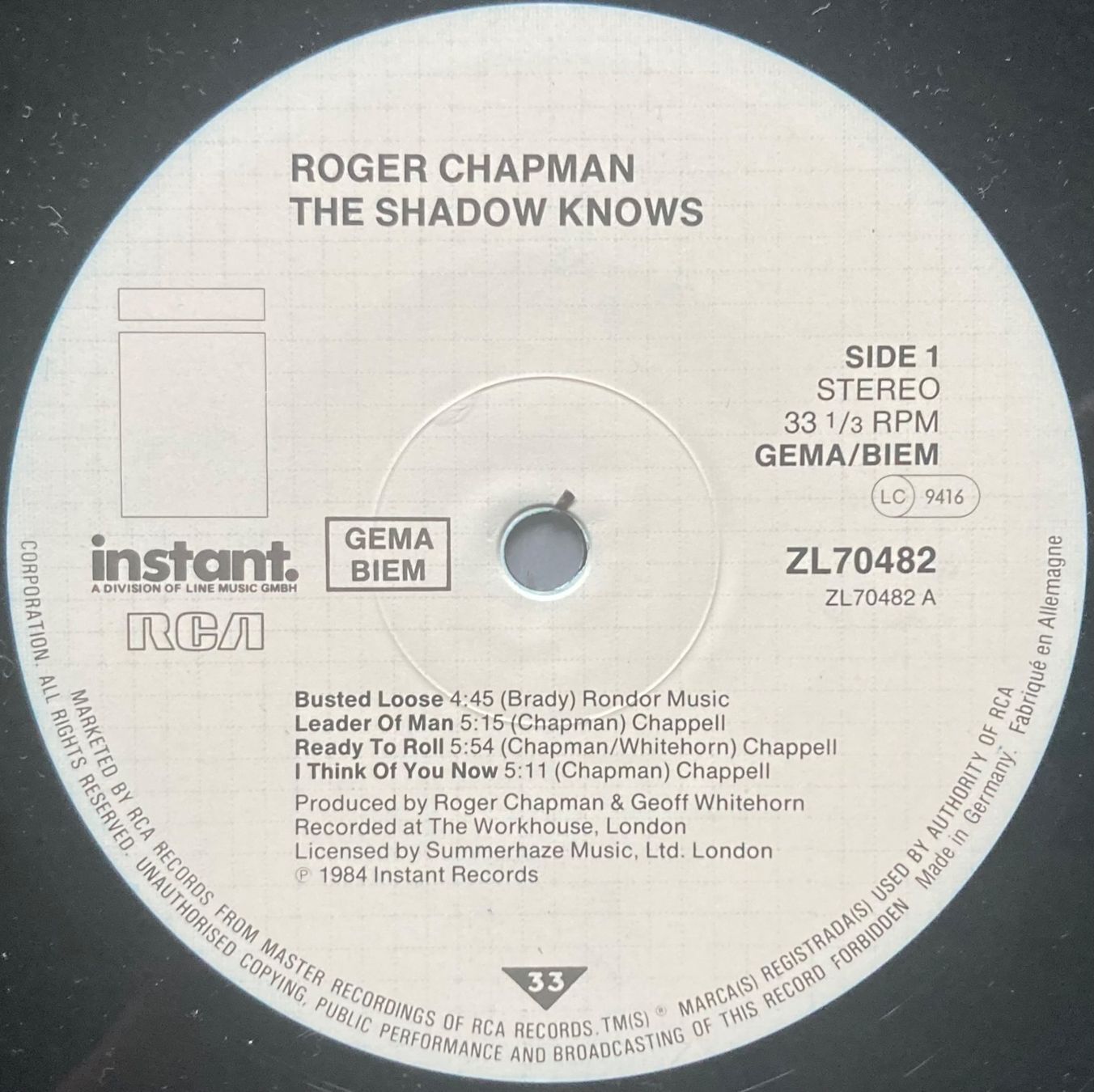 Vinyles: ROGER CHAPMAN - THE SHADOW KNOWS – D'occasion à Poliez-Pittet par Newtown-Records 2